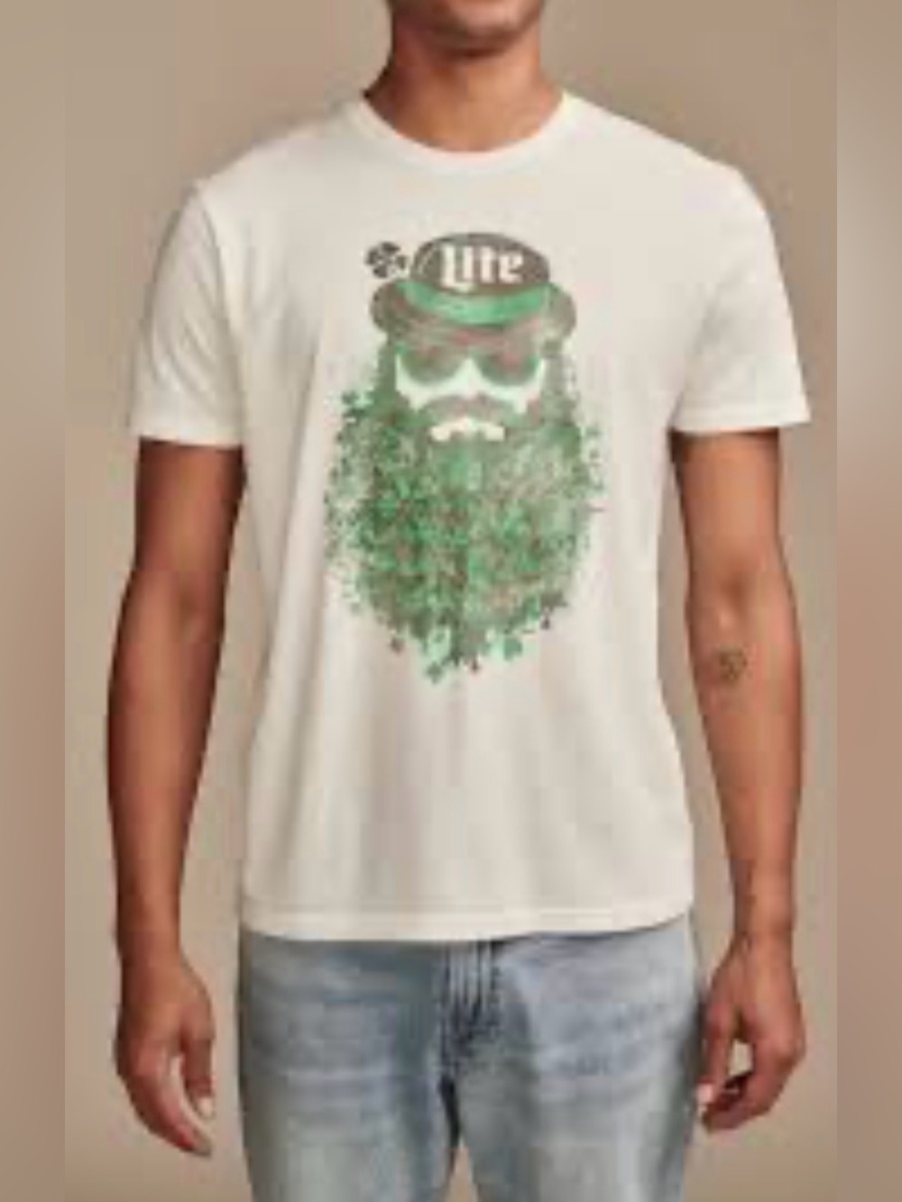 Lucky Brand White Tee with Green Graphic Beard